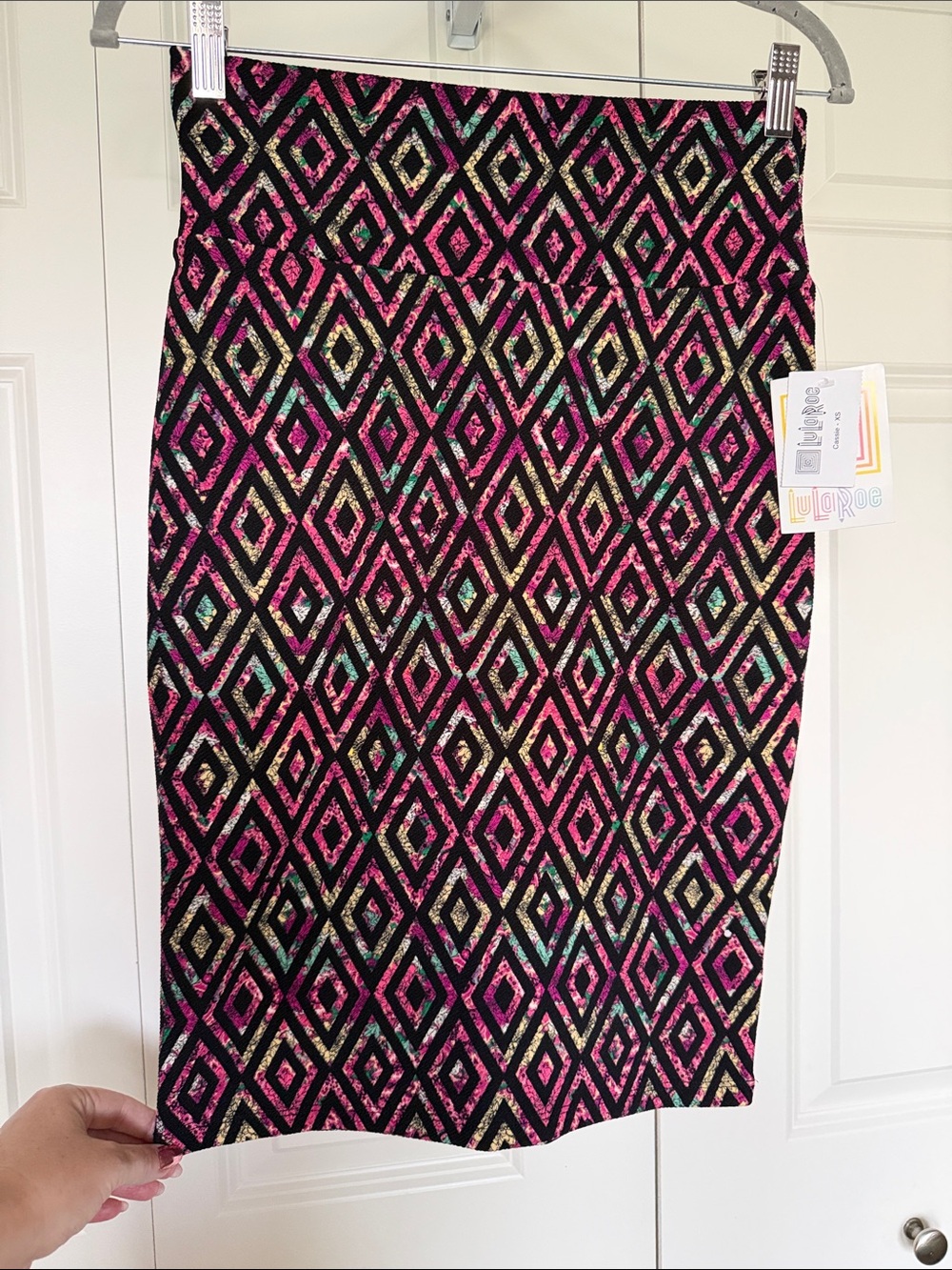 LuLaRoe Pink & Black Diamond-Print Pencil Skirt